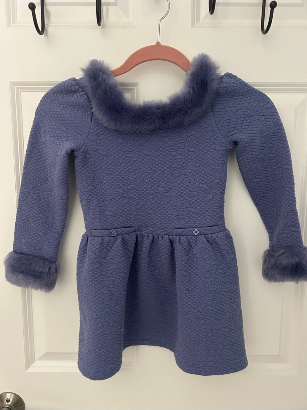 Janie and Jack Girls' Purple Faux Fur Trim Quilted Dress